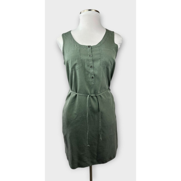 NWT Eddie Bauer Lightweight Tencel Dress Button Tie Belt Sleeveless Green Sz 12 - Picture 4 of 15